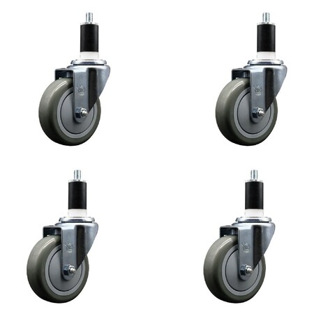 Service Caster 4'' Gray Poly Wheel Swivel 1-3/8'' Expanding Stem Caster Set, 4PK SCC-EX20S414-PPUB-138-4